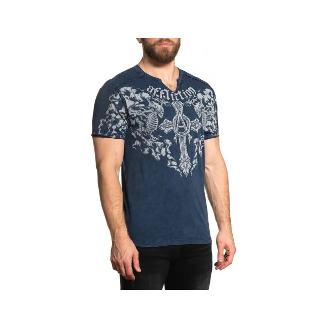 Футболка AFFLICTION Bias SS Slit Neck Black Navy Lava Tint Wash