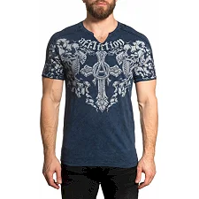 Футболка AFFLICTION Bias SS Slit Neck Black Navy Lava Tint Wash