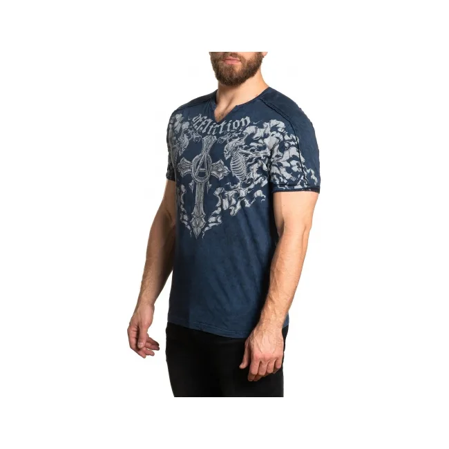 Футболка AFFLICTION Bias SS Slit Neck Black Navy Lava Tint Wash