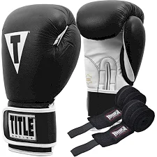 Боксерские перчатки TITLE Boxing Pro Style Leather Gloves 3.0 Black/White (бинты 4м. в комплекте)