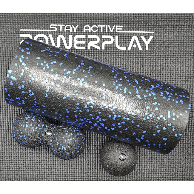 Набор для йоги POWERPLAY PP_4008 EPP Foam Roller Set роллер + 2 массажные мячи Черно-синий