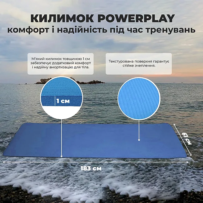 Коврик для йоги и фитнеса PowerPlay 4152 NBR Performance Mat Синий (183x61x1)
