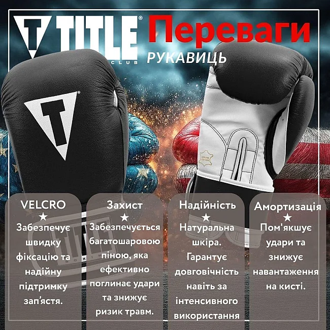 Боксерские перчатки TITLE Boxing Pro Style Leather Gloves 3.0 Black/White (бинты 4м. в комплекте)