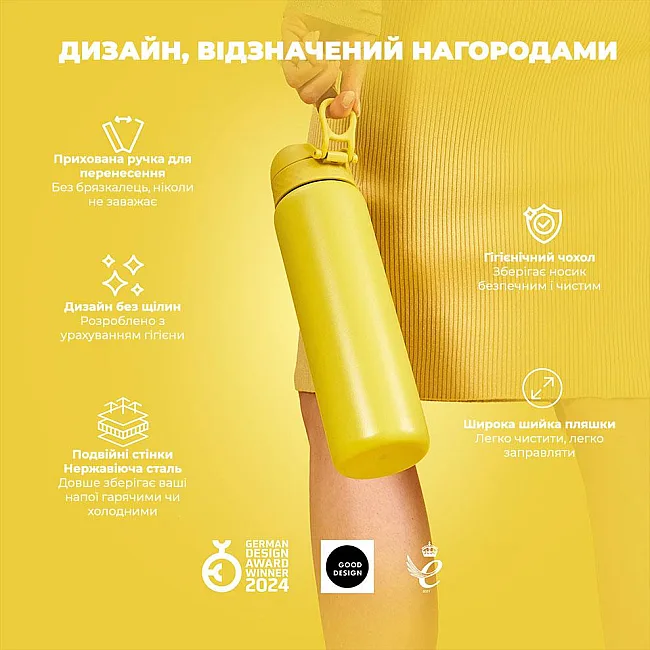 Бутылка для воды металлическая вакуумная ION8 920 мл. Vacuum Insulated, Yellow