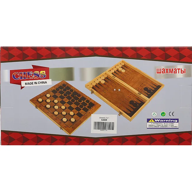 Шахматы шашки нарды 3 в 1 набор настольных игр деревянные SP-SPORT
 S3029
 29см x 29см