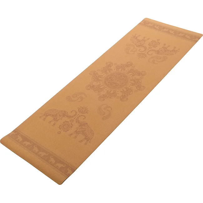 Коврик для йоги Пробковый каучуковый двухслойный Yoga mat RECORD
 FI-7156-1 183x61мx0.4cм с принтом Марш Слонов