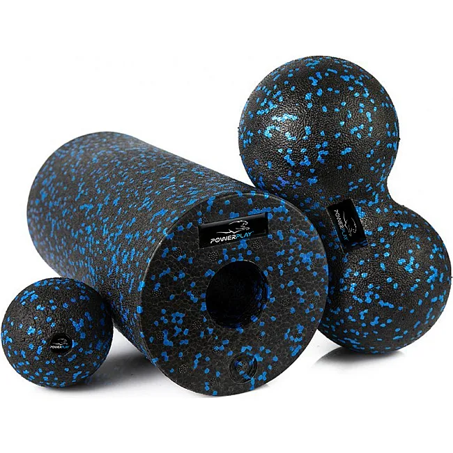 Набор для йоги POWERPLAY PP_4008 EPP Foam Roller Set роллер + 2 массажные мячи Черно-синий