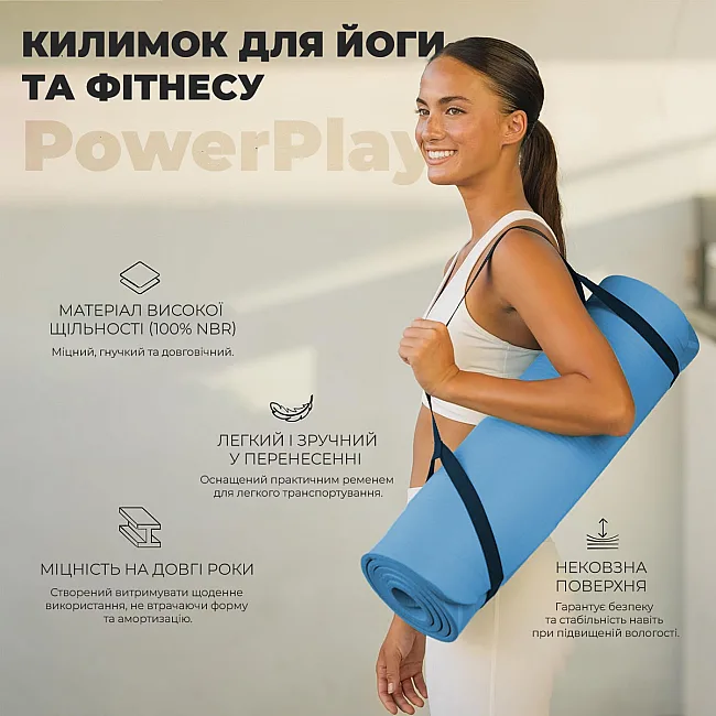 Коврик для йоги и фитнеса PowerPlay 4152 NBR Performance Mat Синий (183x61x1)