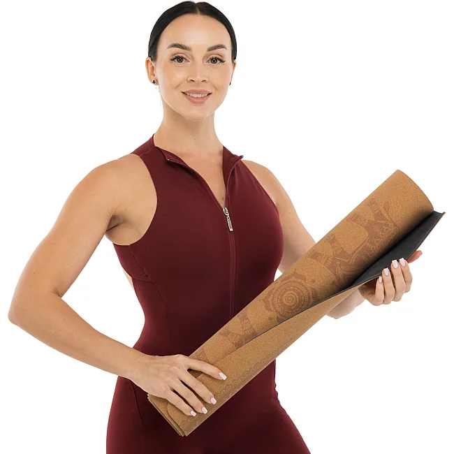 Коврик для йоги Пробковый каучуковый двухслойный Yoga mat RECORD
 FI-7156-1 183x61мx0.4cм с принтом Марш Слонов