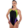 Купальник женский слитный YINGFA Y-976 XXS-XXL (Черный-салатовый-фиолетовый)