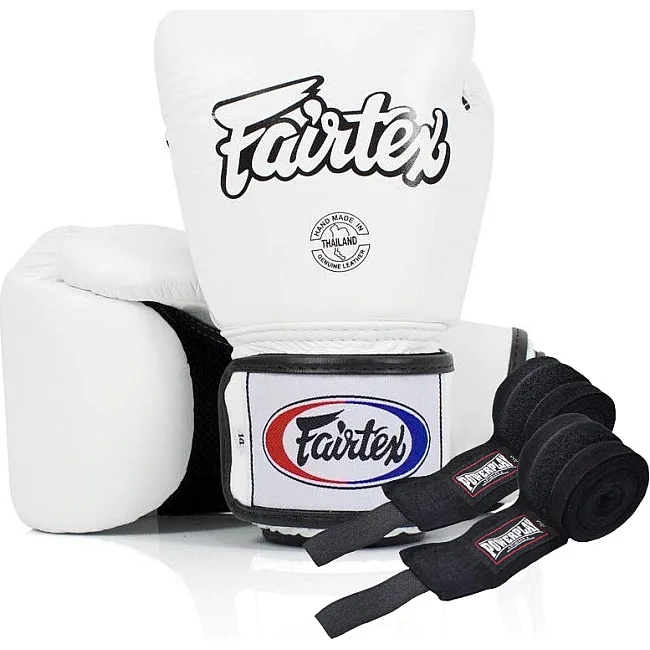 Боксерские перчатки Fairtex BGV1 White (бинты в комплекте)