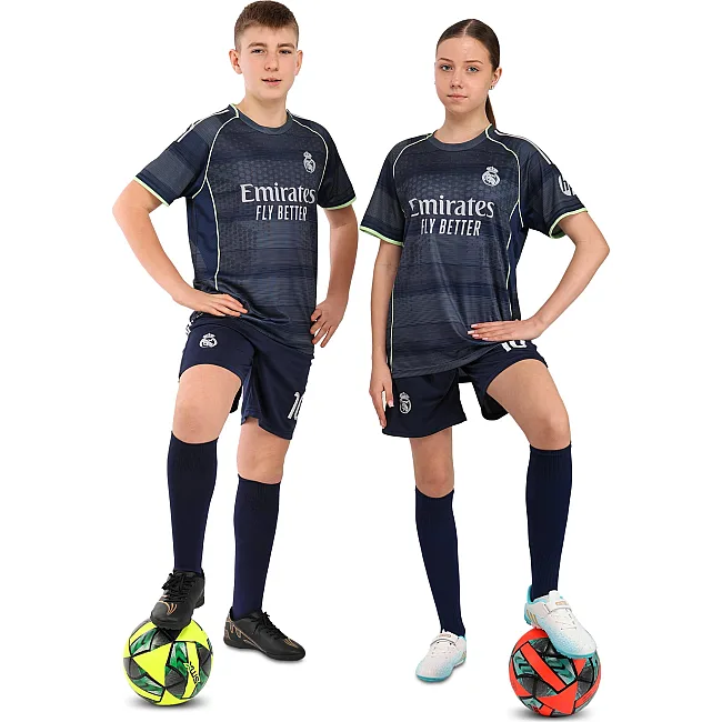 Футбольная форма детская с символикой клуба REAL MADRID MBAPPE 10 гостевая 2026 SP-SPORT CO-7340 (Темно-синий)