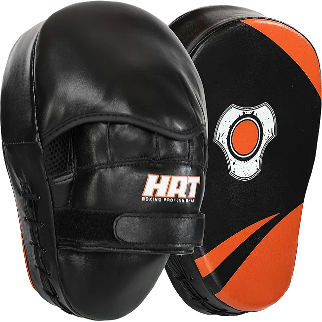 Лапа боксерская изогнутая тренировочная PU HARD TOUCH BO-4251 19x5x25см 2штуки (Черный-оранжевый)