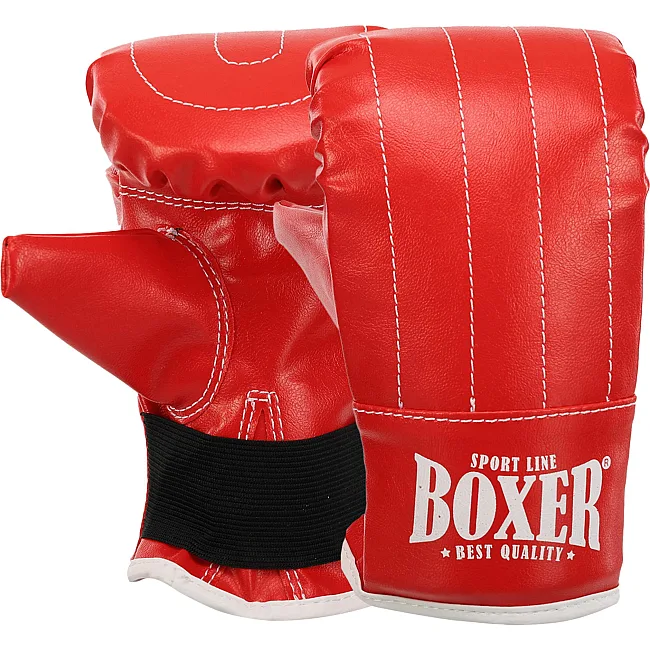 Перчатки снарядные-блинчики для бокса искусственная кожа BOXER 2015 (Красный-черный)