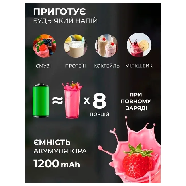 Портативный беспроводной мини блендер для полосы Prime Sport FRESH JUICE 350 мл, белый