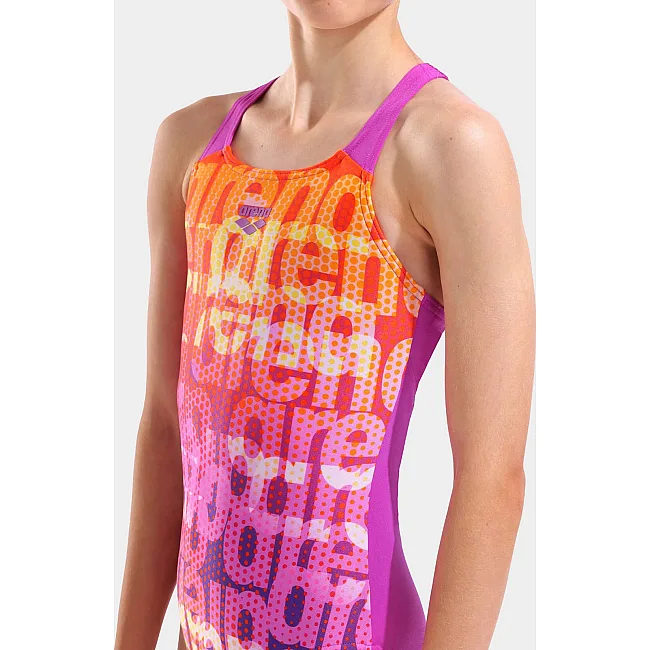 Купальник закрытый для девочек Arena MULTI COLOURS SWIMSUIT V BACK розовый, оранжевый (для детей)