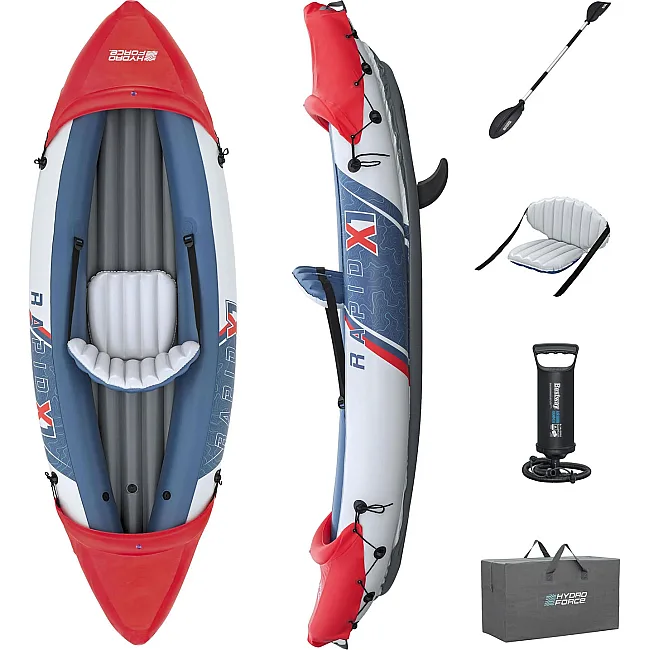Надувной каяк Bestway Hydro-Force Rapid X1 290 x 91 см, сине-красный.