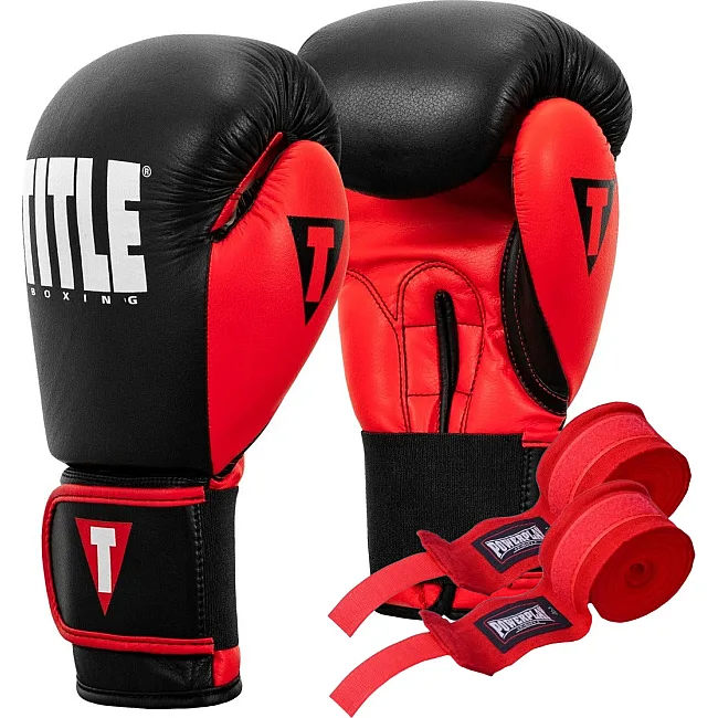 Боксерские перчатки TITLE Boxing Dynamic Strike Black/Red (бинты 4м. в комплекте)