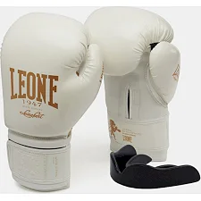 Боксерские перчатки Leone GN059W White/Gold (капу в комплекте)