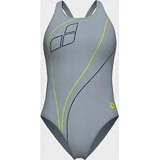 Купальник закрытый для женщин Arena TRAIL SWIMSUIT V BACK серый