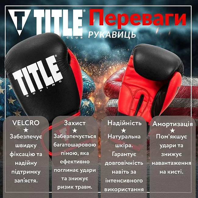 Боксерские перчатки TITLE Boxing Dynamic Strike Black/Red (бинты 4м. в комплекте)