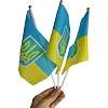 Флажок Украины с Гербом набор из 3-х штук полиэстер 14x21 см на палочке с присоской.