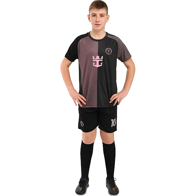 Футбольная форма детская с символикой клуба INTER MIAMI MESSI 10 гостевая 2026 SP-SPORT CO-7359 (Черный-розовый)