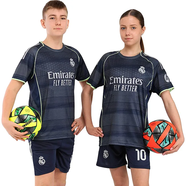 Футбольная форма детская с символикой клуба REAL MADRID MBAPPE 10 гостевая 2026 SP-SPORT CO-7340 (Темно-синий)