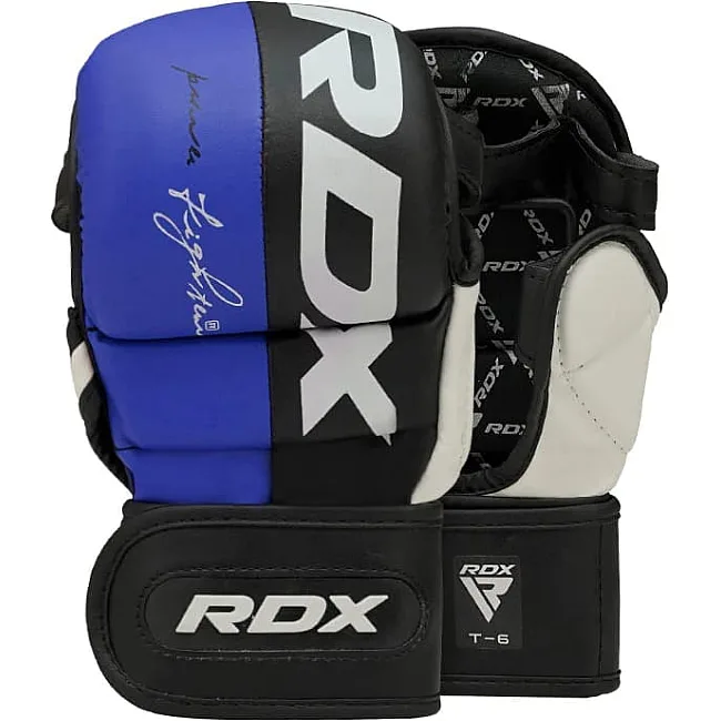 Тренувальні рукавиці RDX GRAPPLING GLOVES REX T6 PLUS чорний, синій, білий