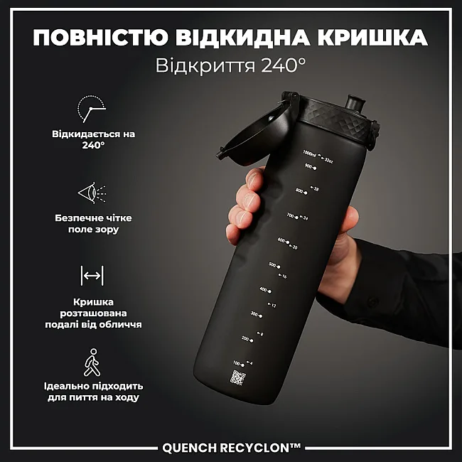 Бутылка для воды ION8 1000мл. (ЭКО бутылка) BPA Free, Black