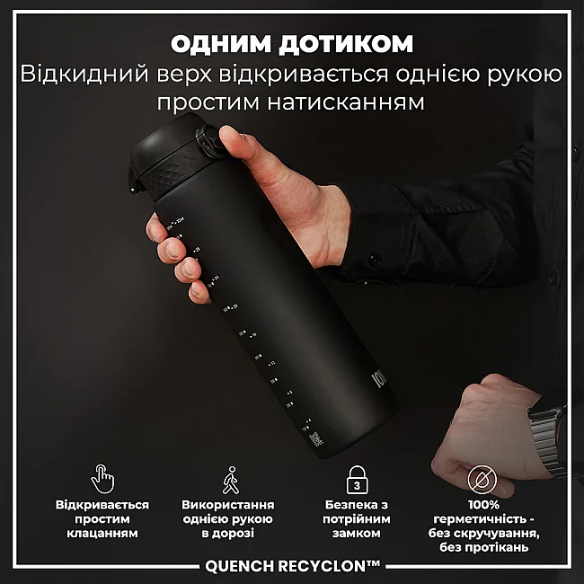 Бутылка для воды ION8 1000мл. (ЭКО бутылка) BPA Free, Black