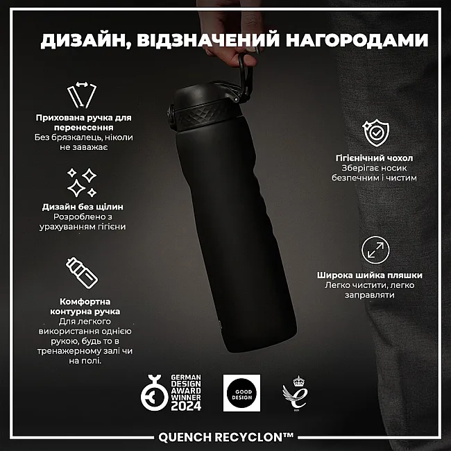 Бутылка для воды ION8 1000мл. (ЭКО бутылка) BPA Free, Black