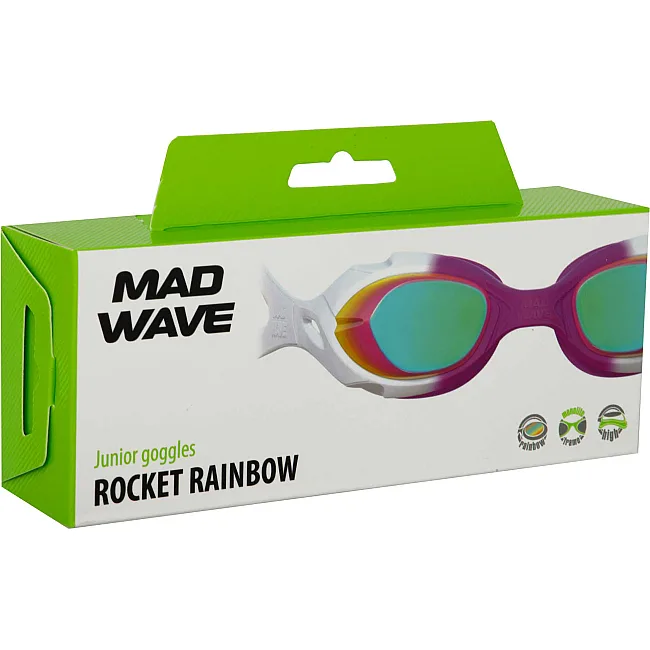 Окуляри для плавання райдужні юніорські лінзи MADWAVE
 ROCKET RAINBOW JUNIOR M043009 (Золотий-чорний)