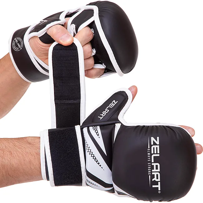 Распродажа! Перчатки Крабы спаринговые для MMA ZELART BO-3393 (Черный-белый)