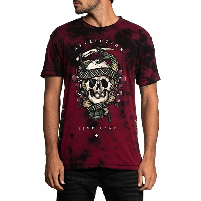 Футболка AFFLICTION Medusa`s Revenge SS Rev Tee Burgandy Black