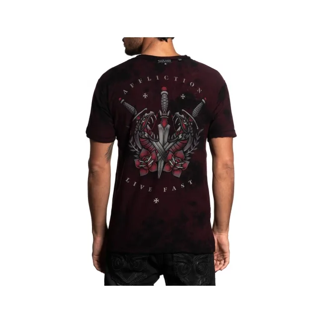 Футболка AFFLICTION Medusa`s Revenge SS Rev Tee Burgandy Black