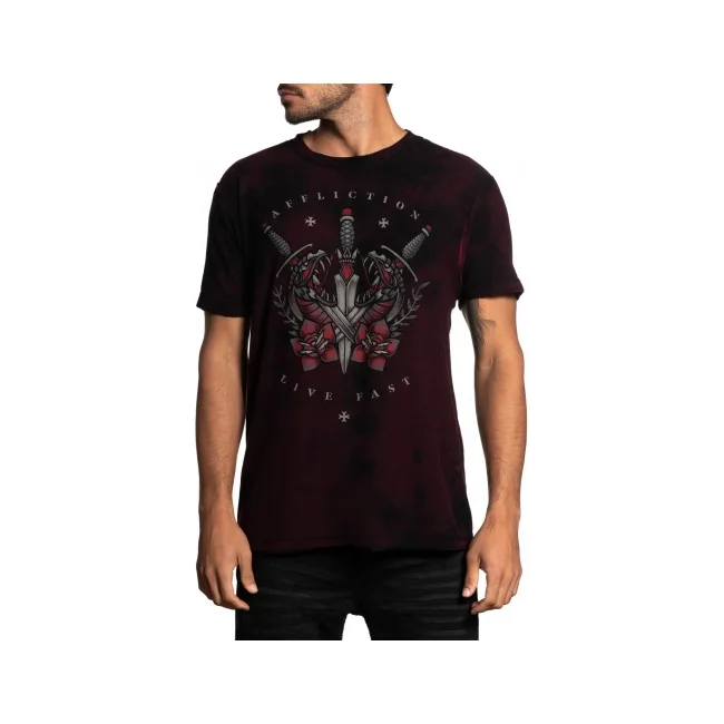 Футболка AFFLICTION Medusa`s Revenge SS Rev Tee Burgandy Black