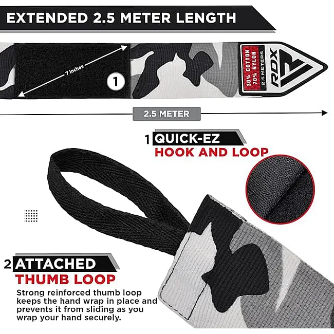 Бинты RDX HAND WRAPS 2.5 METER серый (для детей) 2,5 м