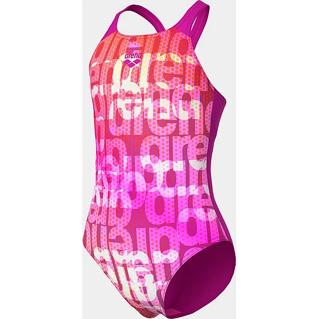 Купальник закрытый для девочек Arena MULTI COLOURS SWIMSUIT V BACK розовый, оранжевый (для детей)