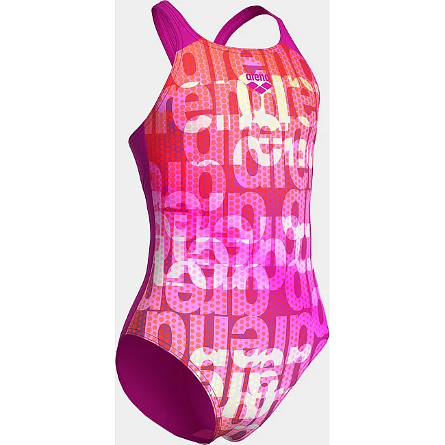 Купальник закрытый для девочек Arena MULTI COLOURS SWIMSUIT V BACK розовый, оранжевый (для детей)