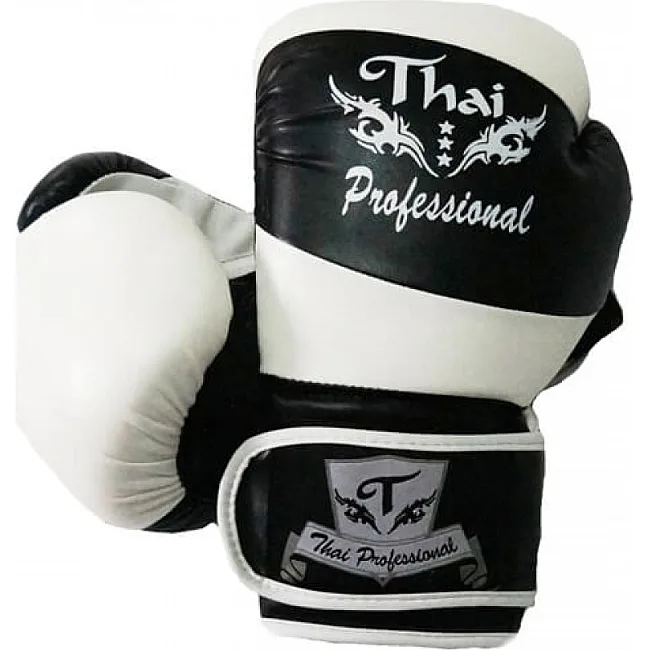 Боксерские перчатки Thai Professional BG7 Черные с белым