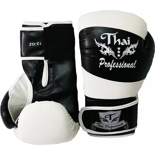 Боксерские перчатки Thai Professional BG7 Черные с белым