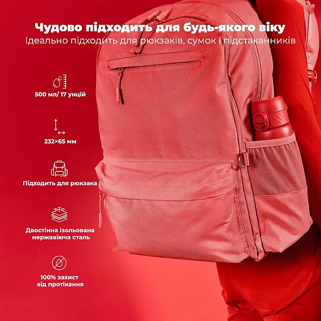Бутылка для воды металлическая вакуумная ION8 500 мл. Vacuum Insulated, Red