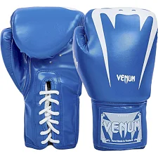 Перчатки для бокса на шнуровке PU VENUM BO-8350 (Синий-белый)