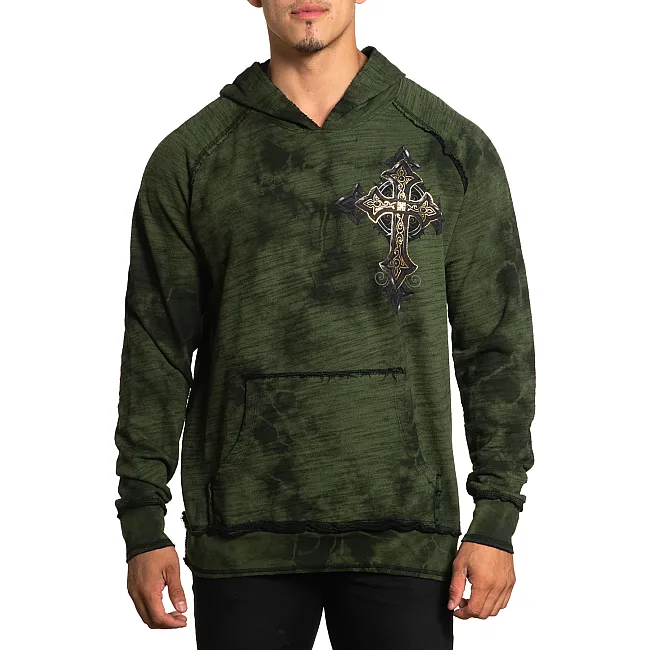 Двосторонняя толстовка AFFLICTION Stone Grail Rev PO Mil.Green Crystal Wash/Black