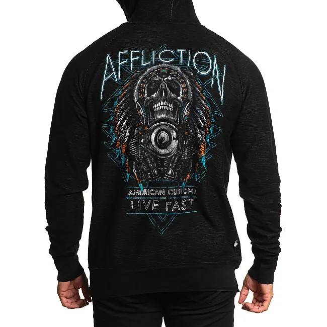 Двосторонняя толстовка AFFLICTION Stone Grail Rev PO Mil.Green Crystal Wash/Black