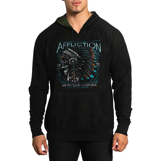 Двосторонняя толстовка AFFLICTION Stone Grail Rev PO Mil.Green Crystal Wash/Black