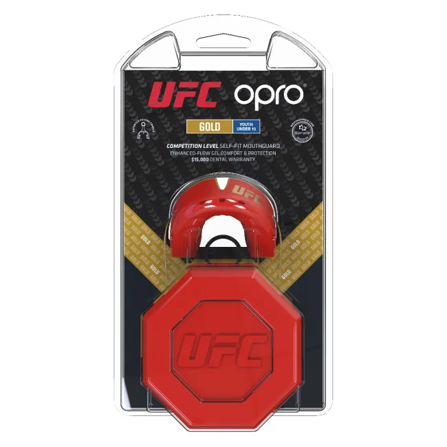 Капа для бокса для детей OPRO Self-fit UFC GEN2 Gold Youth Red Silver