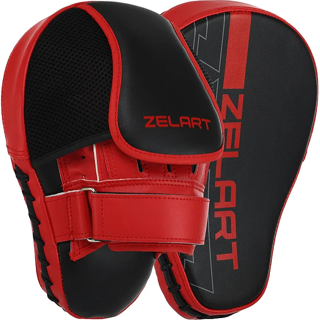 Лапа боксерская изогнутая тренировочная PU ZELART
 BO-9057 26x19,5x8см 2штуки (Черный-красный)