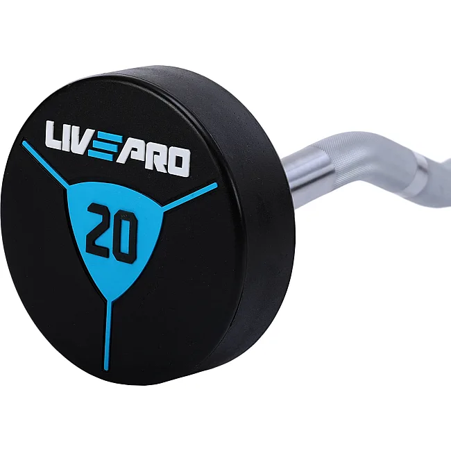 Штанга неразборная с фиксированным весом изогнутая полиуретановая LiveUp LP8011-20 длина-89,2см 20кг